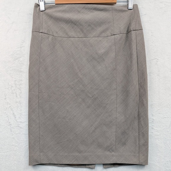 Express Design Studio Dresses & Skirts - VTG Dark Academia Skirt Women's 10 Taupe Pencil Plaid Office Siren Midi Y2K